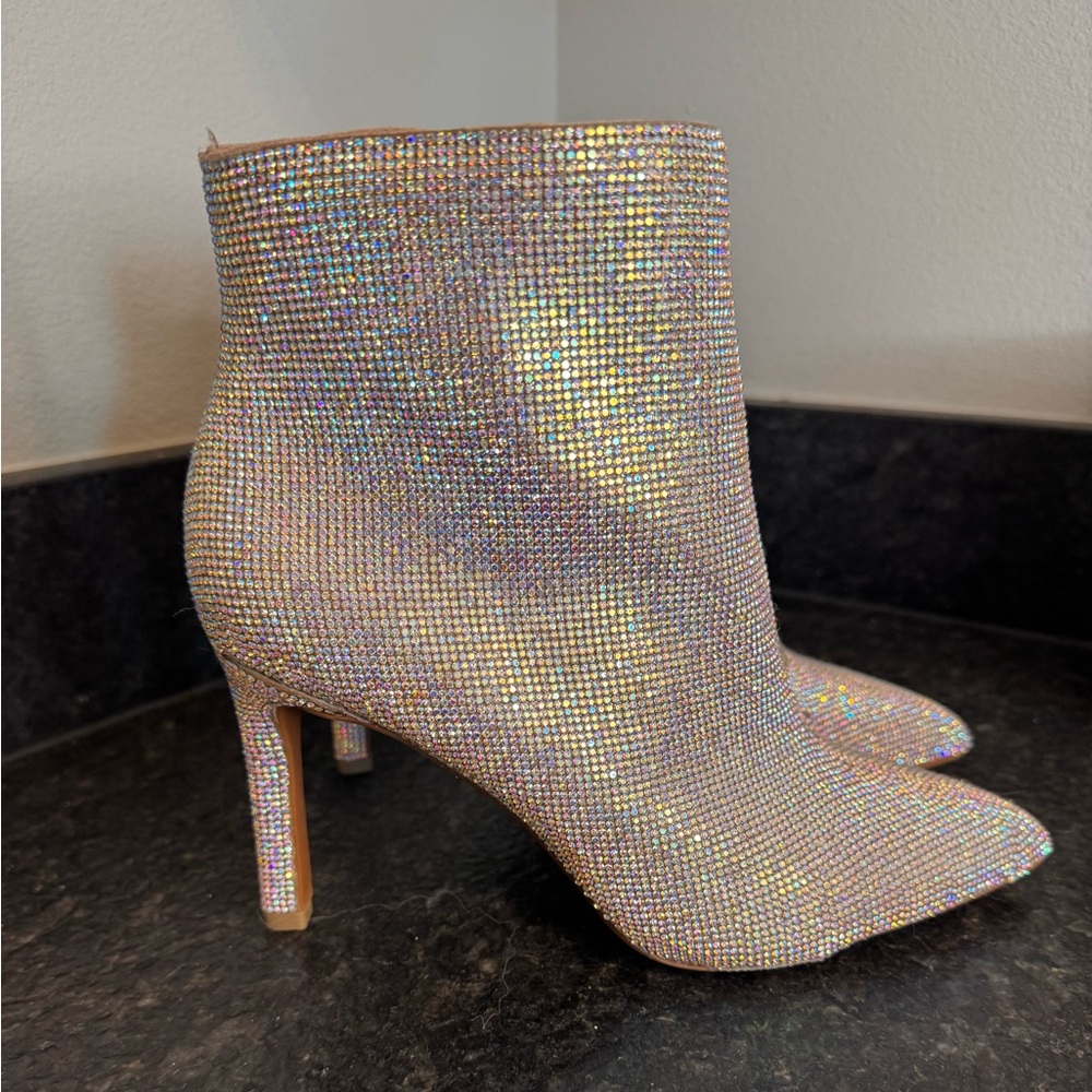 Steve Madden Glittering Silver Heeled Boots - Picture 2 of 7